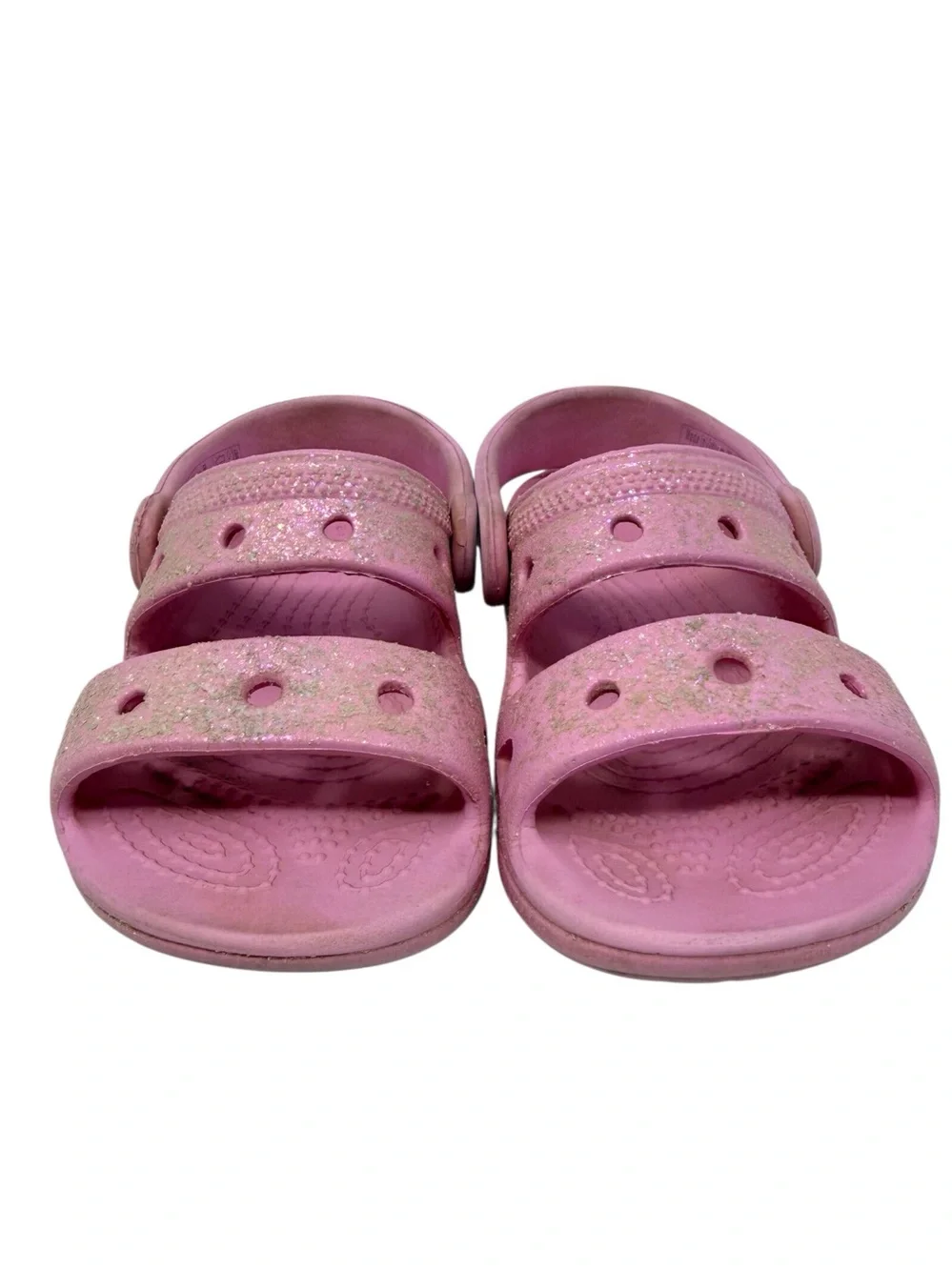 Crocs double strap pink glitter slip on sandals child’s size 8